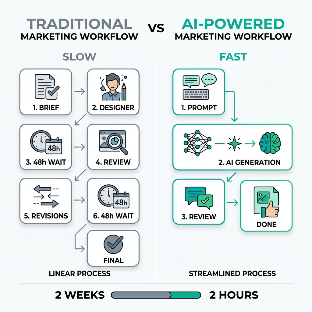 Traditional vs AI-powered marketing workflow comparison