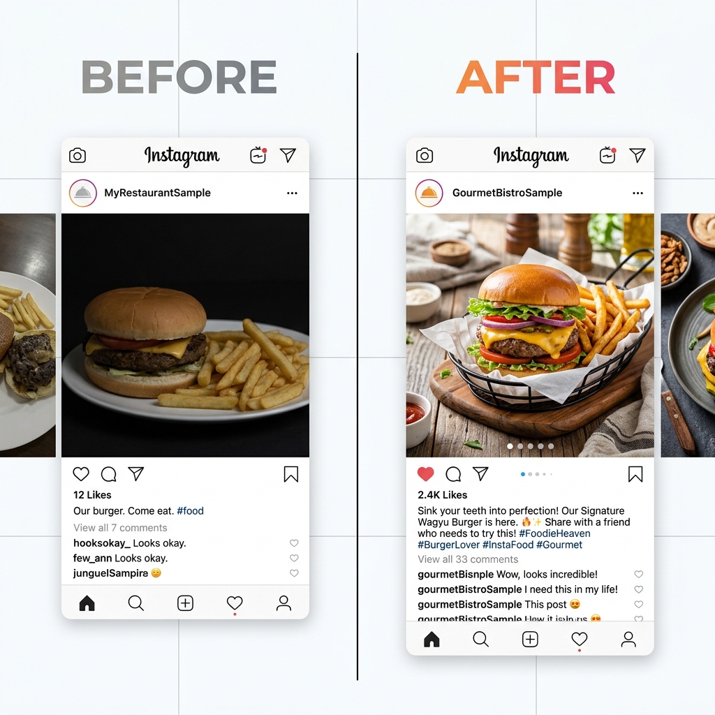 Before and After comparison of F&B social media marketing quality